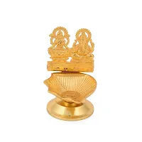 Metal Laxmi Ganesha Idols Diya Oil Lamp for Home Puja Decor Golden Finish Oil Lamp for Diwali Diya Puja Gift-thumb3