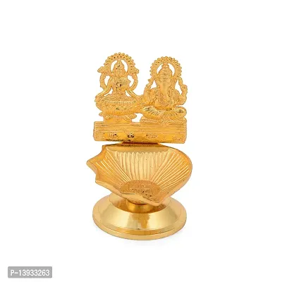 Metal Laxmi Ganesha Idols Diya Oil Lamp for Home Puja Decor Golden Finish Oil Lamp for Diwali Diya Puja Gift-thumb4