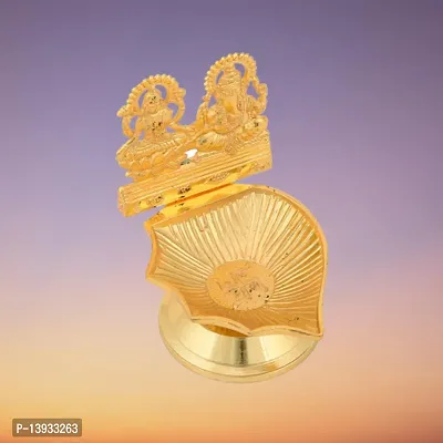 Metal Laxmi Ganesha Idols Diya Oil Lamp for Home Puja Decor Golden Finish Oil Lamp for Diwali Diya Puja Gift-thumb5