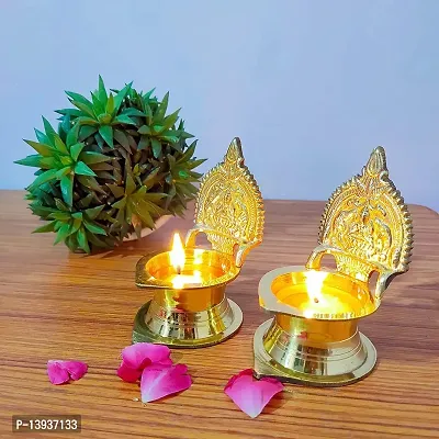 Pure Brass Madurai Sri Meenakshi Ashtalakshmi Vilakku/Diya/Lamp (Gold)-thumb0