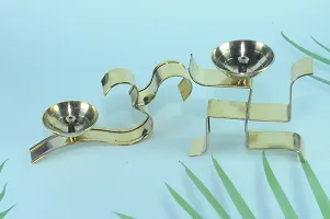 Brass Swastik Diya Oil Puja Lamp Decorative for Home Office Gifts Decor for Pooja Set of 2 pcs (Om aarti Swastik Diya)-thumb1