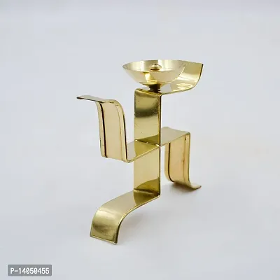 Brass Swastik Diya Oil Puja Lamp Decorative for Home Office Gifts Decor for Pooja Set of 2 pcs (Swastik Diya)-thumb3