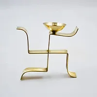 Brass Swastik Diya Oil Puja Lamp Decorative for Home Office Gifts Decor for Pooja Set of 2 pcs (Swastik Diya)-thumb1