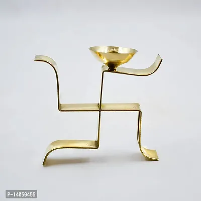 Brass Swastik Diya Oil Puja Lamp Decorative for Home Office Gifts Decor for Pooja Set of 2 pcs (Swastik Diya)-thumb2