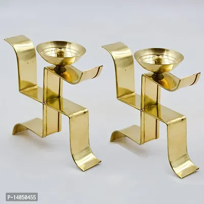 Brass Swastik Diya Oil Puja Lamp Decorative for Home Office Gifts Decor for Pooja Set of 2 pcs (Swastik Diya)-thumb4