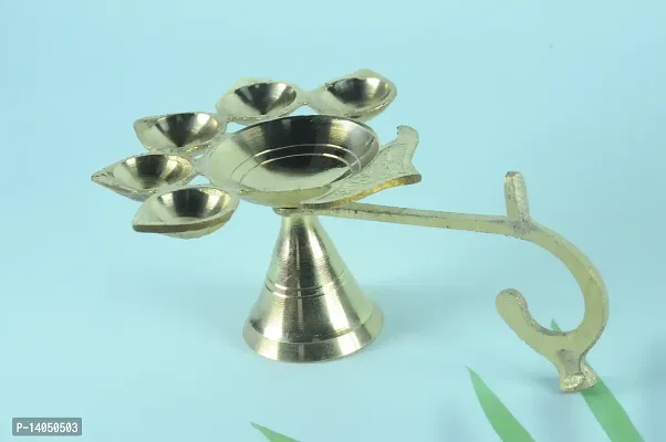 Brass Panch Diya For Puja Small Size Panch Aarti Lamp Pancharti Diya Oil Lamp Panch Mukhi Aarti Deepak Oil Lamp Jyoti Puja Diya Stand Aarti Diya Temple || Puja Diya for Diwali/Navratri-thumb0