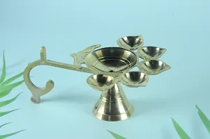 Brass Panch Diya For Puja Small Size Panch Aarti Lamp Pancharti Diya Oil Lamp Panch Mukhi Aarti Deepak Oil Lamp Jyoti Puja Diya Stand Aarti Diya Temple || Puja Diya for Diwali/Navratri-thumb1