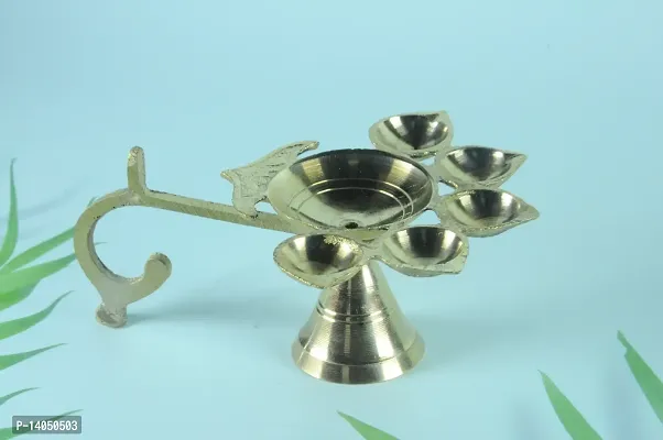 Brass Panch Diya For Puja Small Size Panch Aarti Lamp Pancharti Diya Oil Lamp Panch Mukhi Aarti Deepak Oil Lamp Jyoti Puja Diya Stand Aarti Diya Temple || Puja Diya for Diwali/Navratri-thumb2