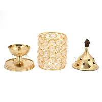 Akhand Diya Crystal Brass Puja Oil Lamp Tea Light   / jyoti Pooja Oil Lamp for Pooja Temple/Tealight Holder And Lalten Large  Tea Light Holder Lantern Puja Lamp Table Diya (Large)-thumb2