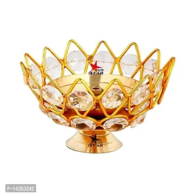 Brass  Crystal Small Bowl Diya Round Shape Kamal Deep/Akhand Jyoti/Oil Lamp for Home Temple Puja Decor Gifts (Width-3 inch, Hight-2.5 inch) (Pack of 4)-thumb3