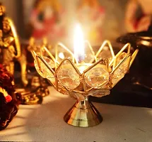 Brass Crystal Bowl Design Akhand Diya Oil Lamp Stand for Puja Home Diwali Decoration (Golden) Pack of 2-thumb2
