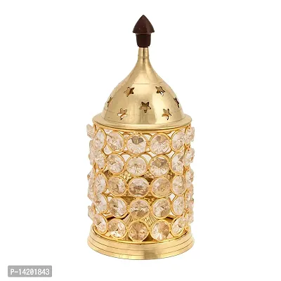 Akhand Diya Diyas Decorative Brass Crystal Oil Lamp, Tea Light Holder Lantern Oval Shape Diwali Gifts Home Decor Puja Lamp (Medium)-thumb0