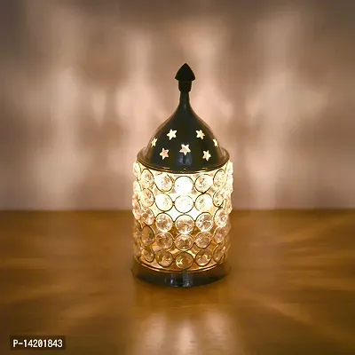 Akhand Diya Diyas Decorative Brass Crystal Oil Lamp, Tea Light Holder Lantern Oval Shape Diwali Gifts Home Decor Puja Lamp (Medium)-thumb2