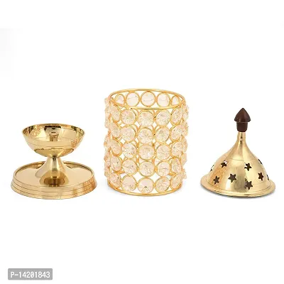 Akhand Diya Diyas Decorative Brass Crystal Oil Lamp, Tea Light Holder Lantern Oval Shape Diwali Gifts Home Decor Puja Lamp (Medium)-thumb3