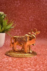 Kamdhenu Cow with Calf Metal Statue Figurine Decorative Gift Item Showpiece for Home Decor - Diwali Decorations Religious Items for Home (Set of 1), Golden-thumb3