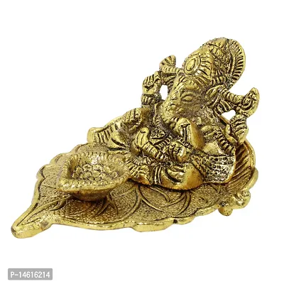 Metal Golden Oxidized Peepal Patta Ganesha with Diya Decorative Diwali Home Decoration  Gift Item-thumb2