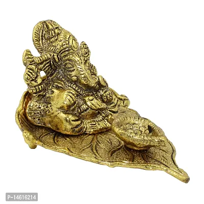 Metal Golden Oxidized Peepal Patta Ganesha with Diya Decorative Diwali Home Decoration  Gift Item-thumb3