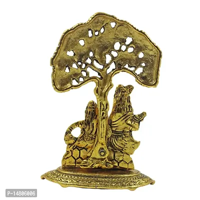 Metal Radha Krishna Sitting Under Tree , Radha Krishna Idol, 7 x 5 x 3 Inches, Golden-thumb4