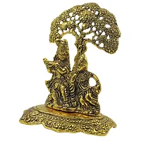 Metal Radha Krishna Sitting Under Tree , Radha Krishna Idol, 7 x 5 x 3 Inches, Golden-thumb4