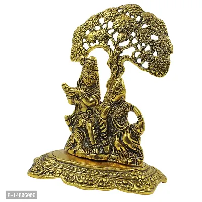 Metal Radha Krishna Sitting Under Tree , Radha Krishna Idol, 7 x 5 x 3 Inches, Golden-thumb5