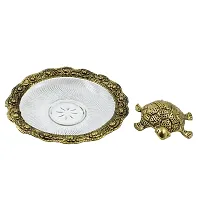 Metal Feng Shui Tortoise On Plate for Good Luck Turtle Vastu Gift for Career and Luck Home Decoration (Golden, Diameter: 5.5 Inch)-thumb1