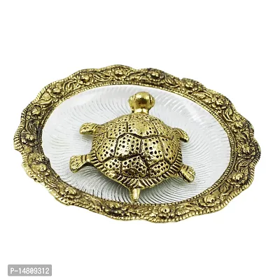 Metal Feng Shui Tortoise On Plate for Good Luck Turtle Vastu Gift for Career and Luck Home Decoration (Golden, Diameter: 5.5 Inch)-thumb3