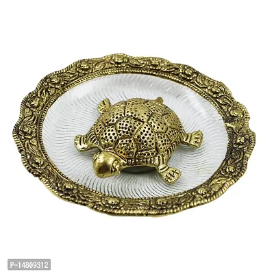 Metal Feng Shui Tortoise On Plate for Good Luck Turtle Vastu Gift for Career and Luck Home Decoration (Golden, Diameter: 5.5 Inch)-thumb4