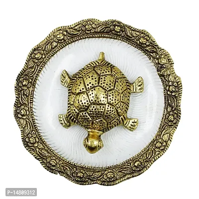 Metal Feng Shui Tortoise On Plate for Good Luck Turtle Vastu Gift for Career and Luck Home Decoration (Golden, Diameter: 5.5 Inch)-thumb5