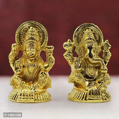 Laxmi Ganesh Set Idol Showpiece Metal Gold Plated Lakshmi Ganesha Idols for Diwali Gifts Puja-thumb0