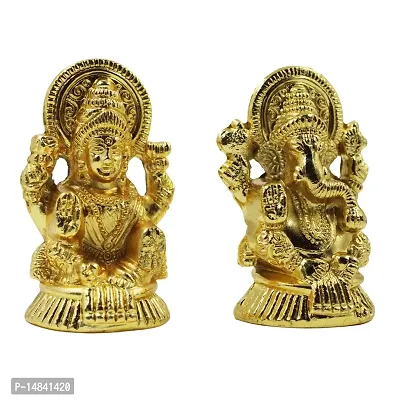 Laxmi Ganesh Set Idol Showpiece Metal Gold Plated Lakshmi Ganesha Idols for Diwali Gifts Puja-thumb3