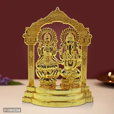 Gold Plated Laxmi Ganesh Idol Showpiece - Metal Lakshmi Ganesh Statue - Diwali Home Decoration Items Gift - Lakshmi Ganesh for Diwali puja