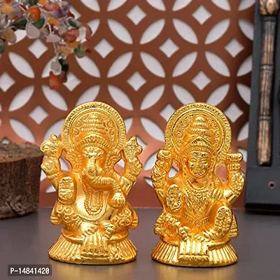 Laxmi Ganesh Set Idol Showpiece Metal Gold Plated Lakshmi Ganesha Idols for Diwali Gifts Puja-thumb5