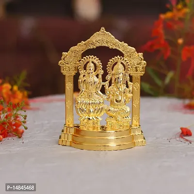Gold Plated Laxmi Ganesh Idol Showpiece - Metal Lakshmi Ganesh Statue - Diwali Home Decoration-thumb0