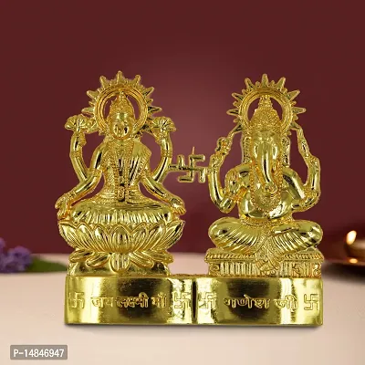 Gold Plated Ashtdhatu Laxmi Ganesha for Temple, Home or Office Table, Car Dashboard-thumb0