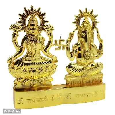 Gold Plated Ashtdhatu Laxmi Ganesha for Temple, Home or Office Table, Car Dashboard-thumb2