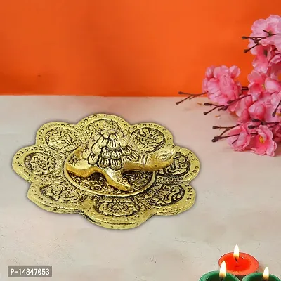 Metal Feng Shui Tortoise On Plate Showpiece - Gold Tortoise for Good Luck- Best Gift for Career and Good Luck Vastu