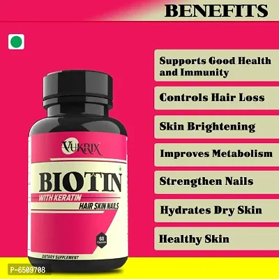 Vukrix Biotin For Hair Growth and Skin Whitening With Keratin for Hairfall Men and Women  (60 Capsules)-thumb3