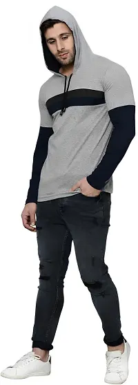 Reliable Multicoloured Cotton Blend Colourblocked Hooded Tees For Men-thumb4