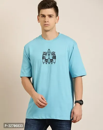 Reliable Blue Cotton Blend Printed Round Neck Tees For Men-thumb2