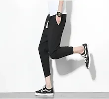 Stylish Black Polyester Solid Regular Track Pants For Men-thumb2