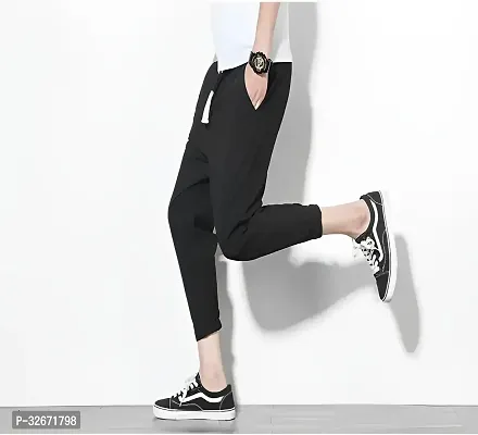 Stylish Black Polyester Solid Regular Track Pants For Men-thumb3