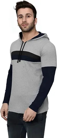 Reliable Multicoloured Cotton Blend Colourblocked Hooded Tees For Men-thumb2