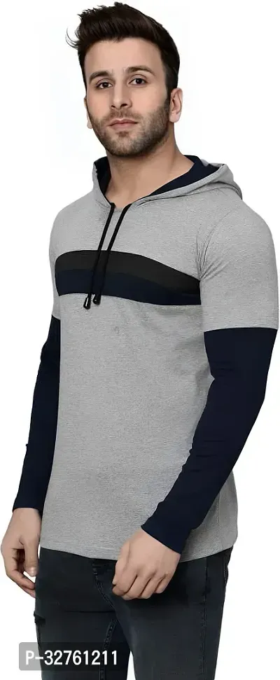 Reliable Multicoloured Cotton Blend Colourblocked Hooded Tees For Men-thumb3