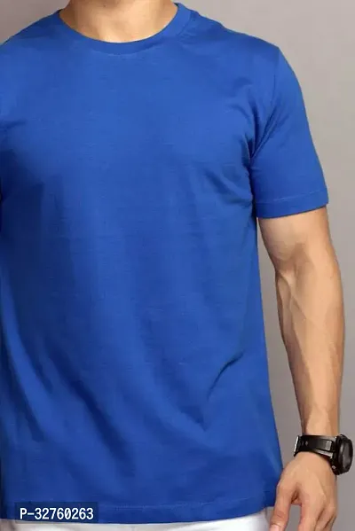 Reliable Blue Cotton Blend Solid Round Neck Tees For Men-thumb4