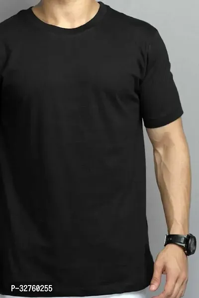 Reliable Black Cotton Blend Solid Round Neck Tees For Men-thumb4