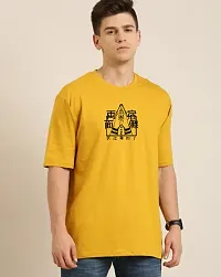 Reliable Yellow Cotton Blend Printed Round Neck Tees For Men-thumb1