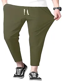 Stylish Olive Polyester Solid Regular Track Pants For Men-thumb3