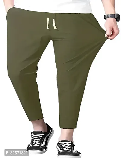 Stylish Olive Polyester Solid Regular Track Pants For Men-thumb4