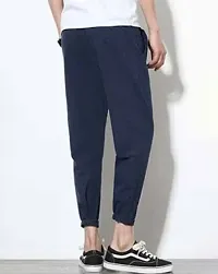 Stylish Navy Blue Polyester Solid Regular Track Pants For Men-thumb1