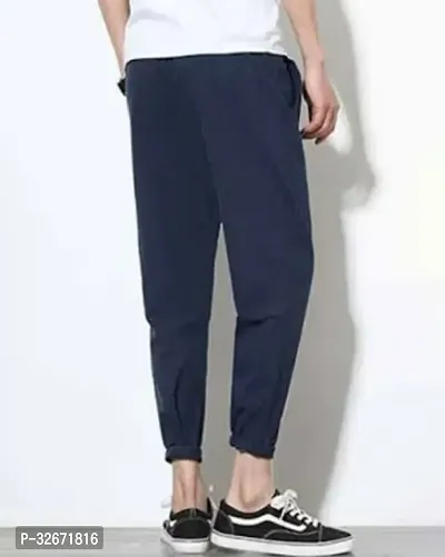 Stylish Navy Blue Polyester Solid Regular Track Pants For Men-thumb2